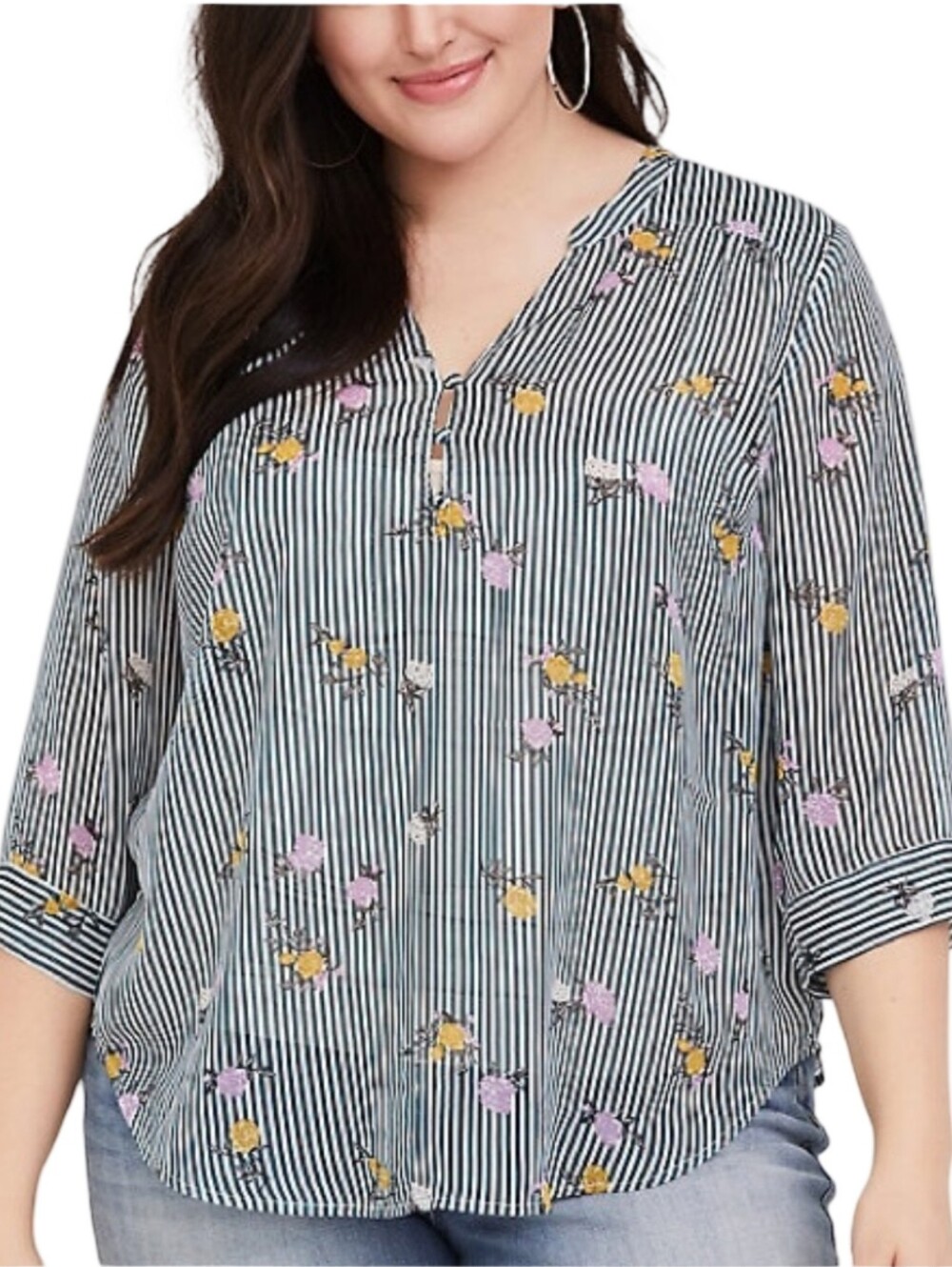 torrid Womens Plus Size Striped V-Neck Blouse Size 2X 💰2/30💰